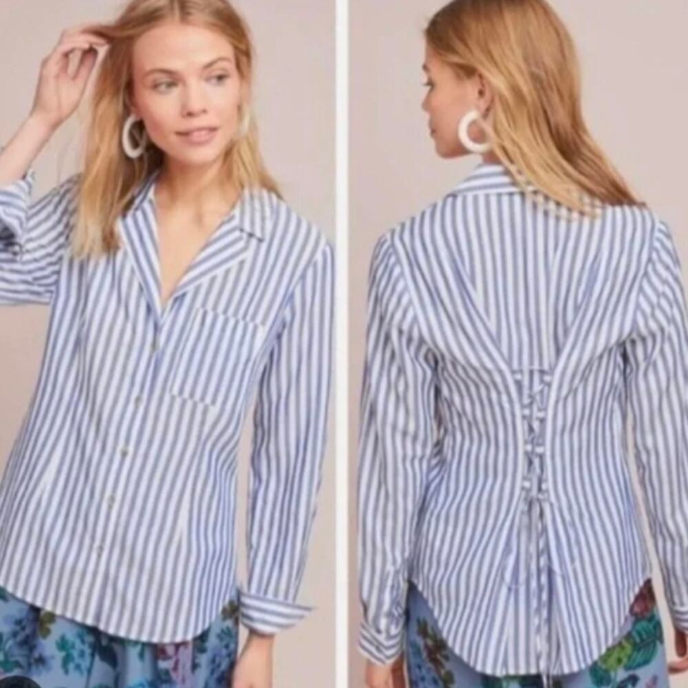 Pilcro And The Letterpress Women's Striped Long Sleeve Size 8 Fitted (0127)